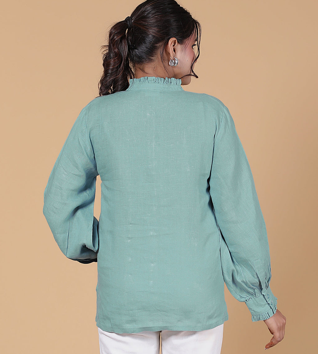 LINEN RUFFLE SHIRT