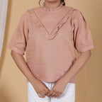 VINTAGE CHARM LINEN TOP WITH RUFFLE YOKE