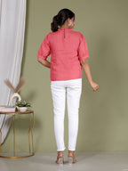 VINTAGE CHARM LINEN TOP WITH RUFFLE YOKE