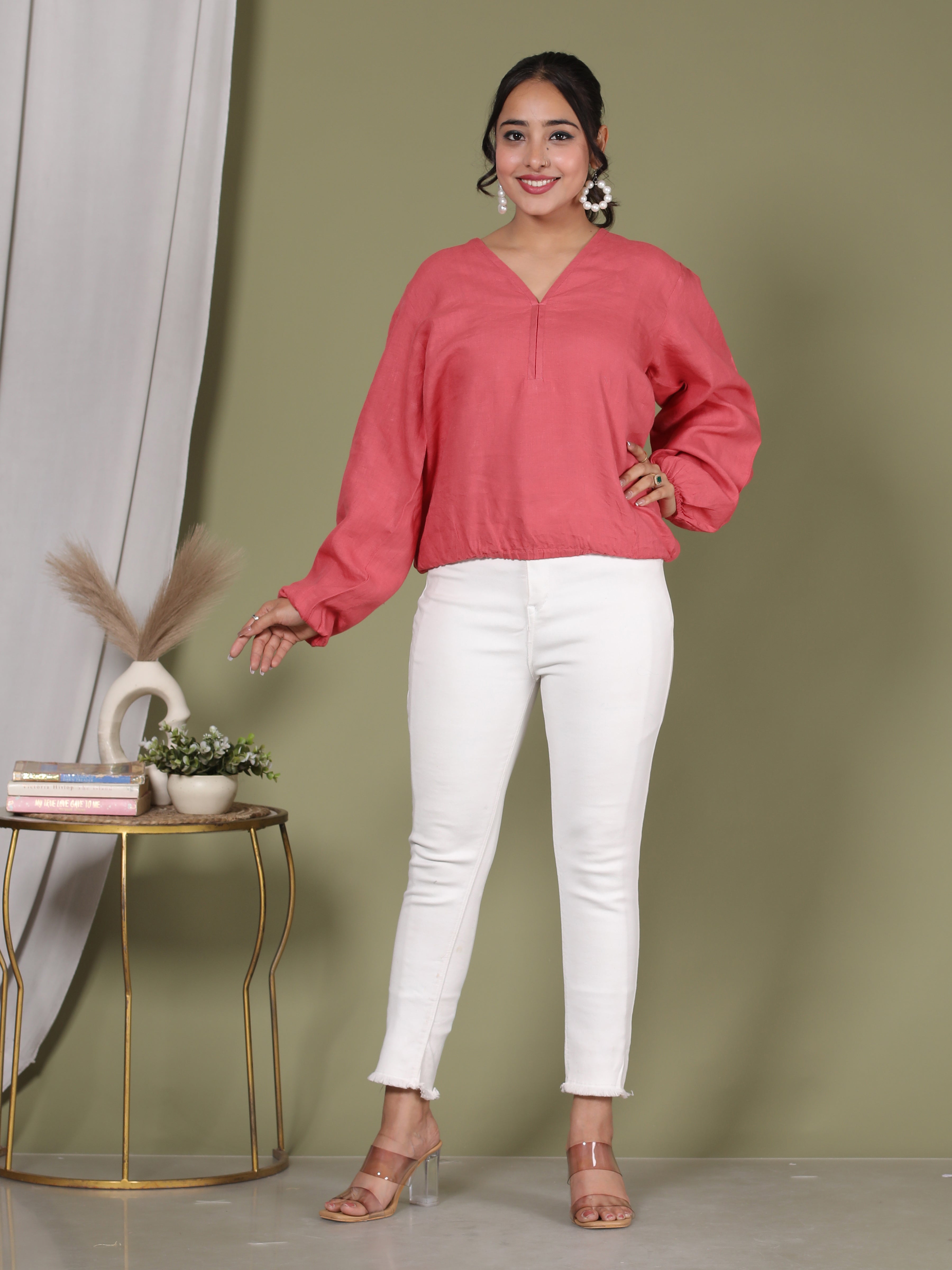 PREMIUM LINEN V-NECK TOP
