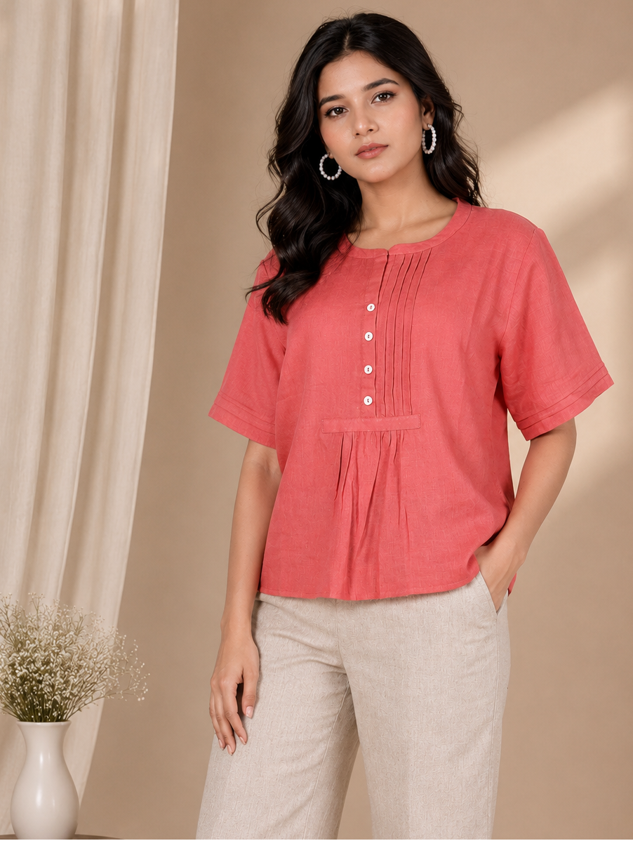 PLEATED YOKE TOP