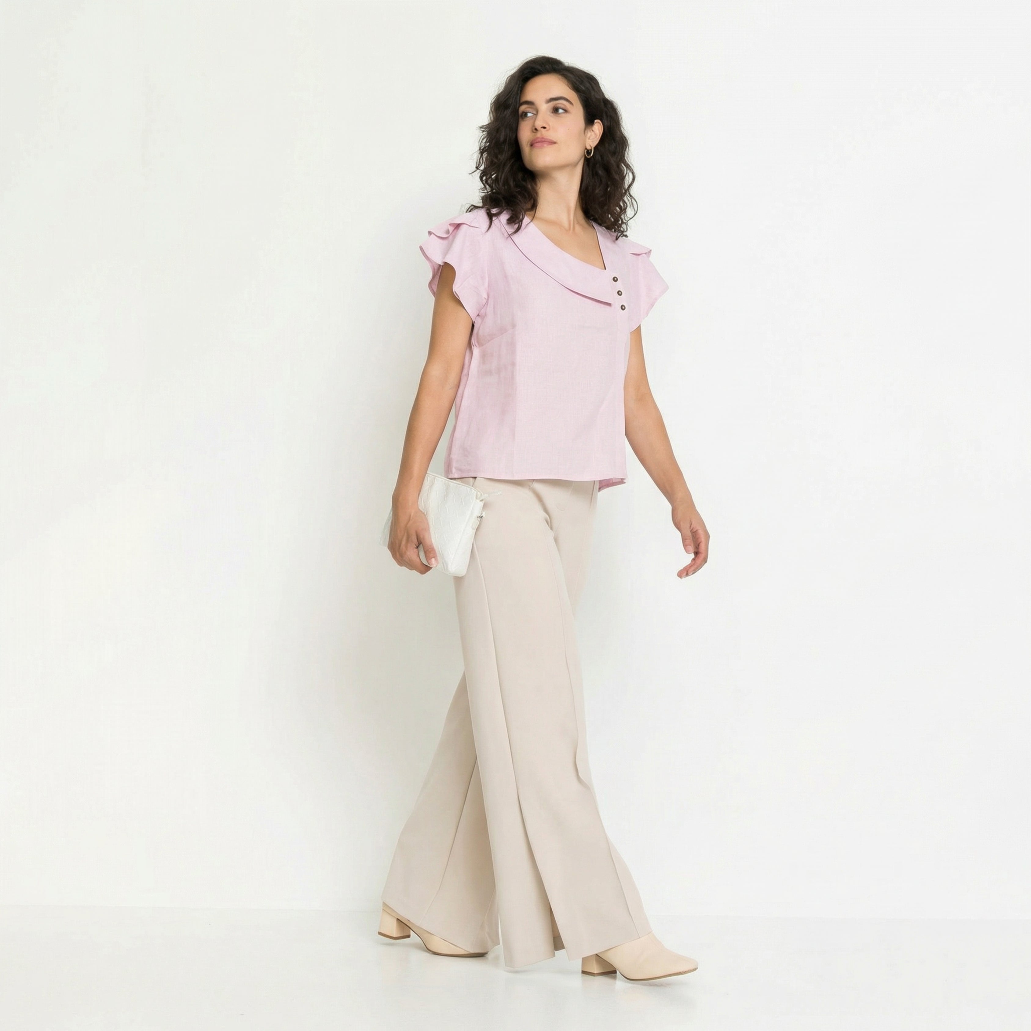PREMIUM LINEN ASYMMETRICAL BUTTON TOP