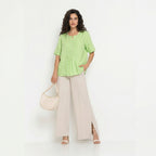 PLEATED YOKE TOP