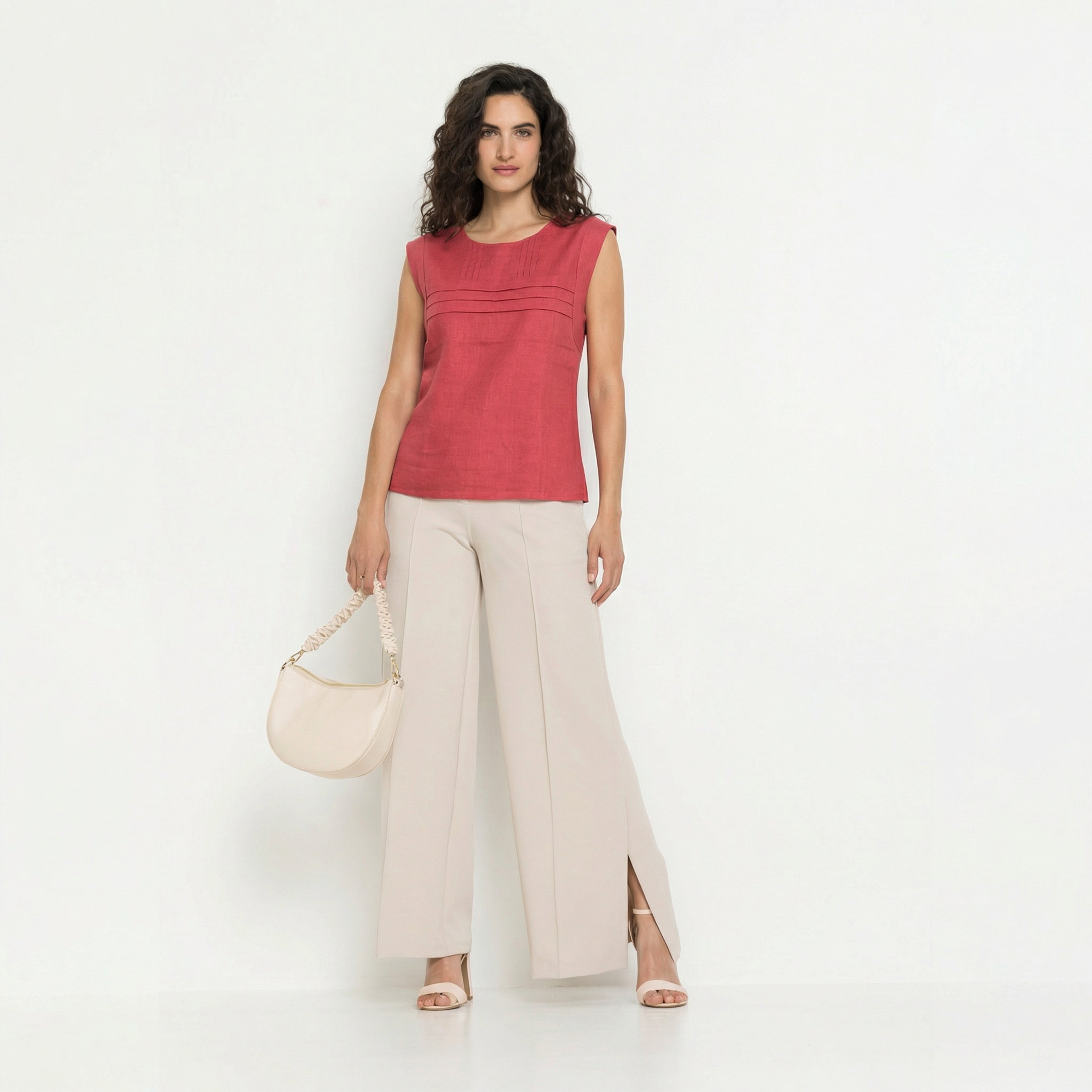 PREMIUM LINEN SLEEVLESS PLEATED TOP