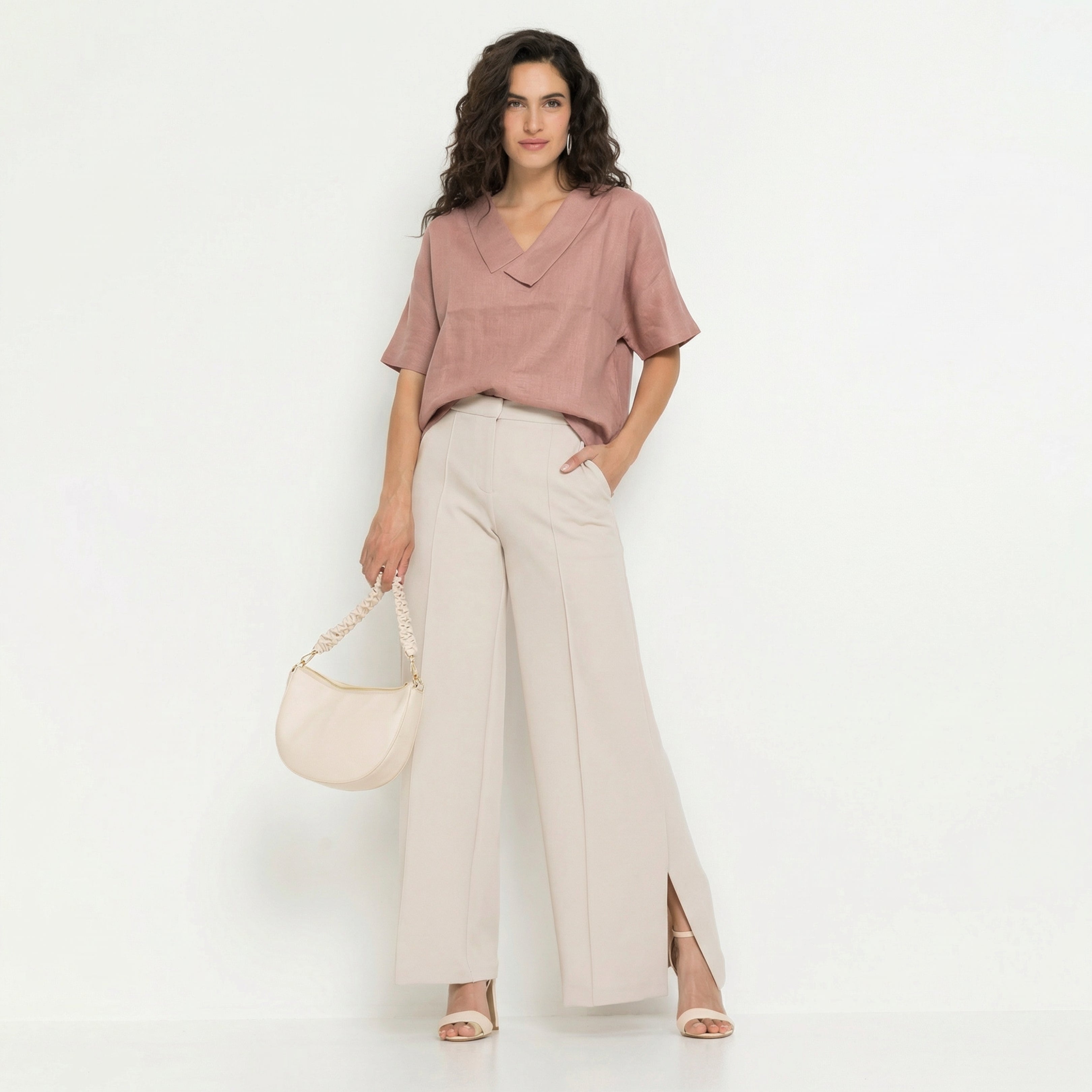 PREMIUM LINEN V-COLLAR TOP