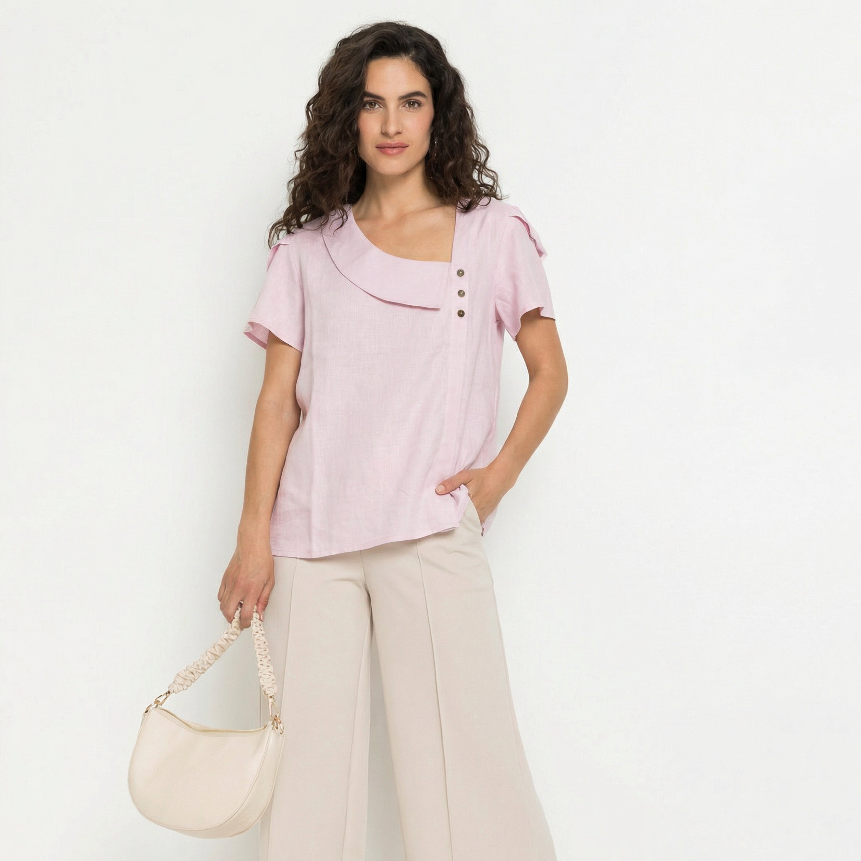 PREMIUM LINEN ASYMMETRICAL BUTTON TOP
