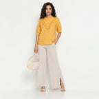 VINTAGE CHARM LINEN TOP WITH RUFFLE YOKE