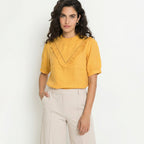 VINTAGE CHARM LINEN TOP WITH RUFFLE YOKE