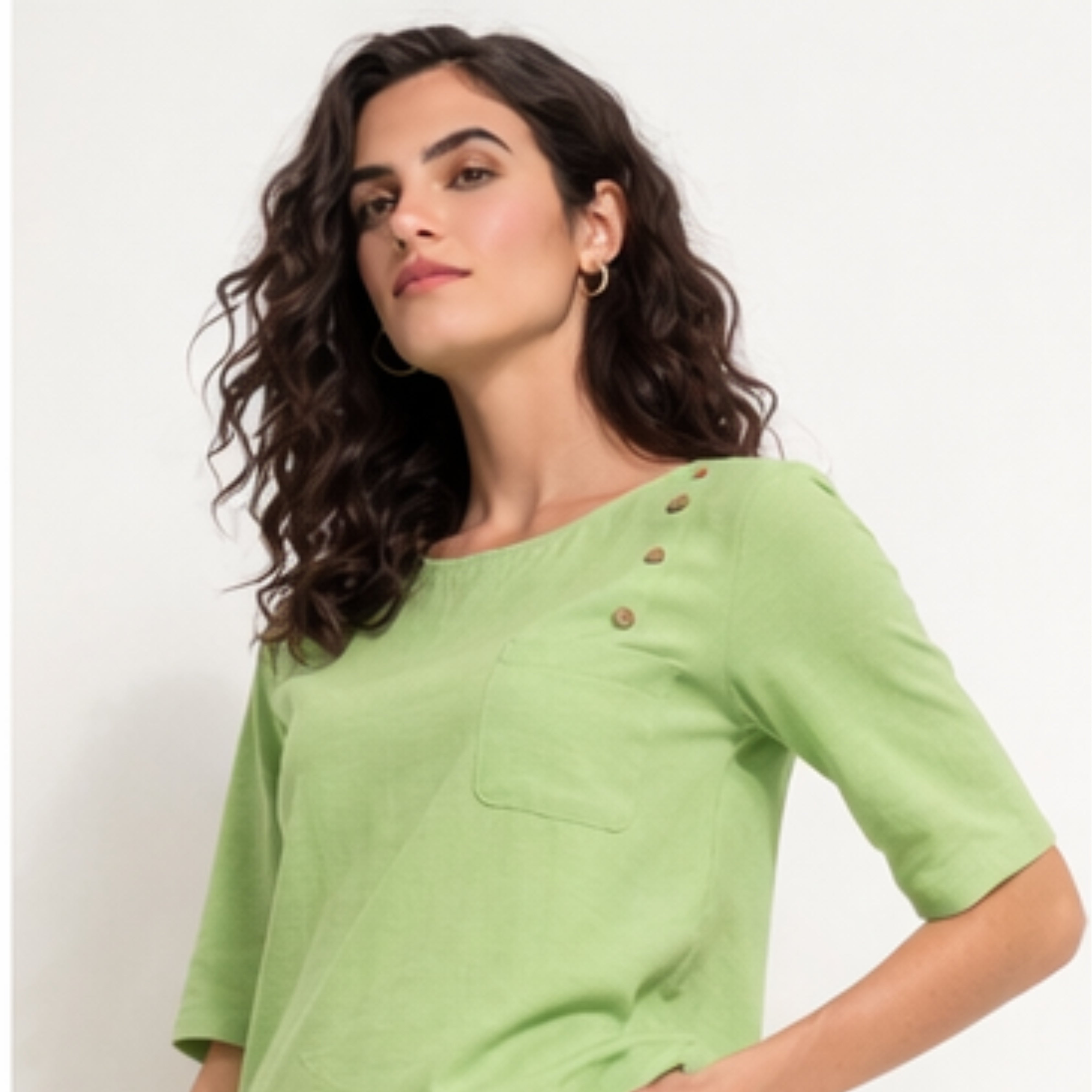 PREMIUM LINEN BUTTON-DETAIL TOP
