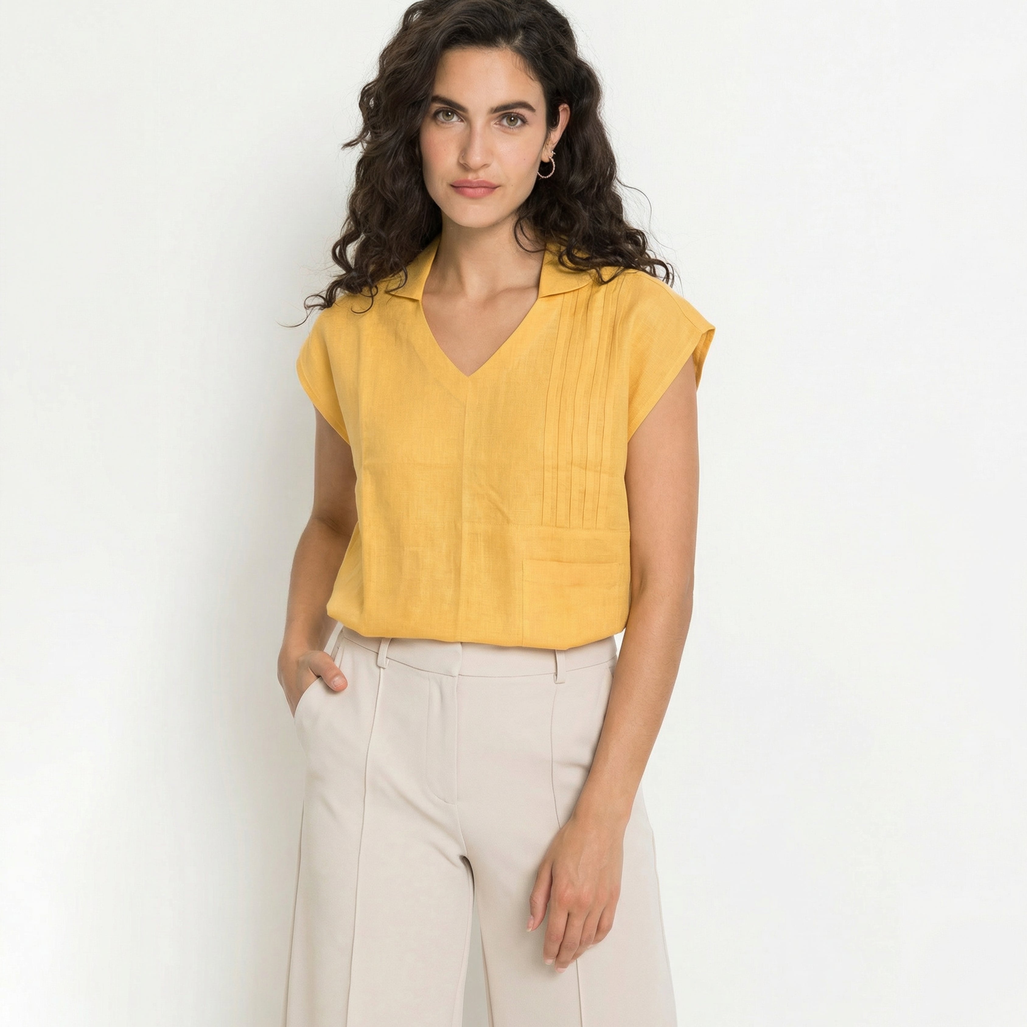 PREMIUM LINEN PLEATED POCKET TOP