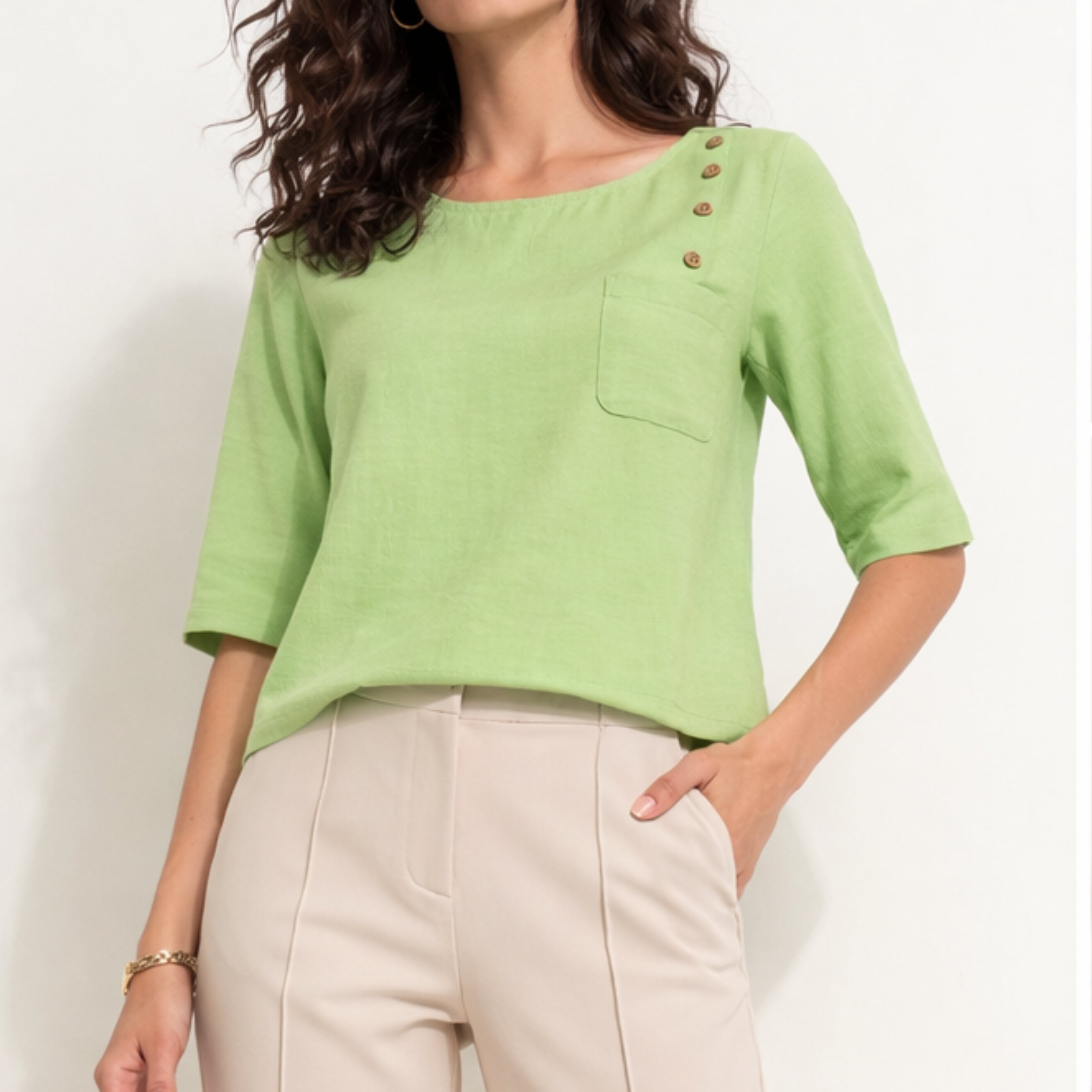 PREMIUM LINEN BUTTON-DETAIL TOP