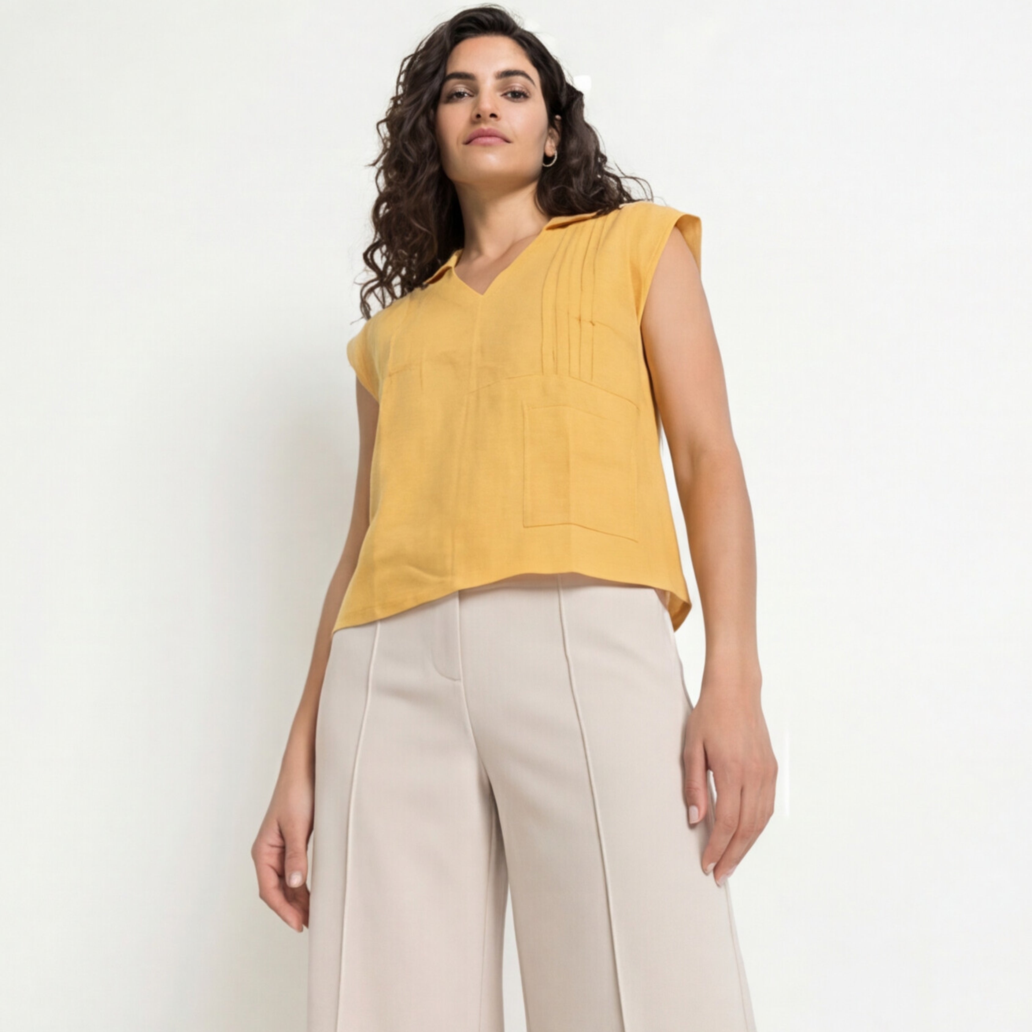 PREMIUM LINEN PLEATED POCKET TOP
