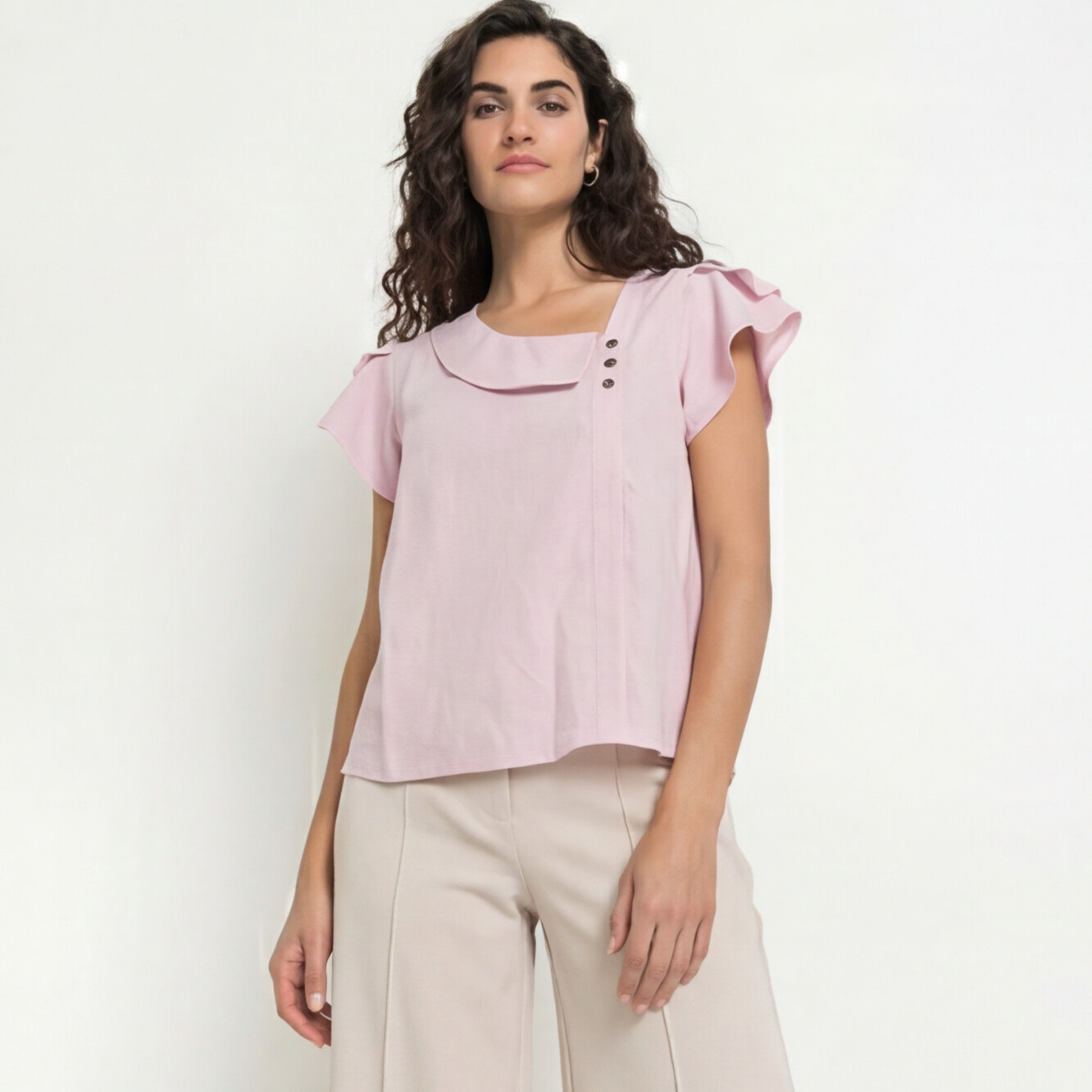 PREMIUM LINEN ASYMMETRICAL BUTTON TOP
