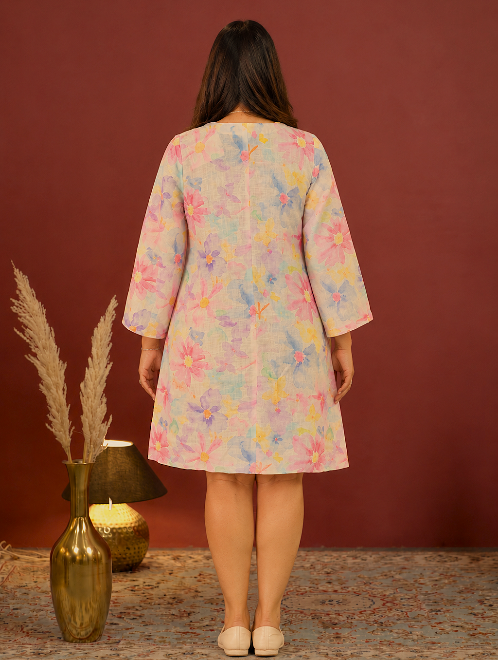 A LINE BELL SLEEVES DRESS