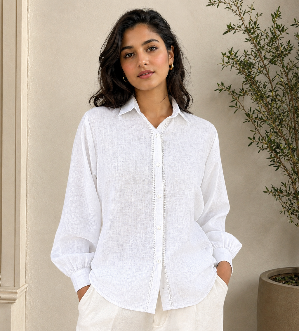 ELEGANT PURE LINEN LACE SHIRT