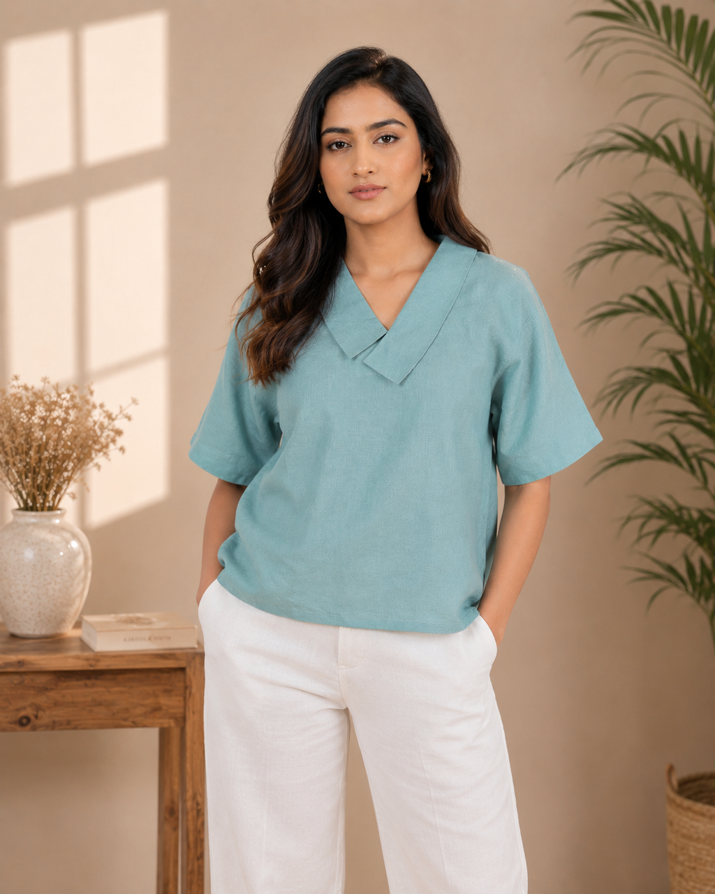 POLISHED V-NECK TOP