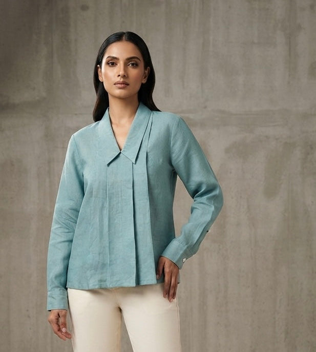 PLEATED FRONT SHIRT TOP