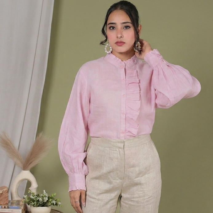 LINEN RUFFLE SHIRT