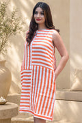 STRIPED PATCH LINEN DRESS